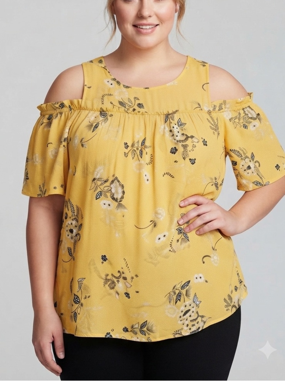 TORRID Yellow Floral Cold Shoulder Women's Top size 2X